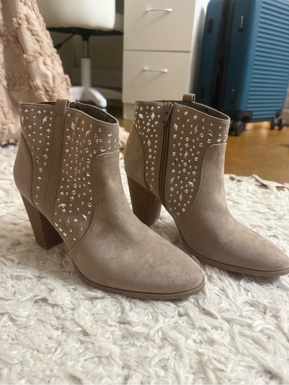 Jennifer Lopez Taupe Studded Ankle Booties